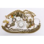 A small quantity of assorted gilt metal or gold plated jewellery, including large cub link necklace,