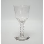An etched George III-style wine glass 'To all true sportsmen', 18cm