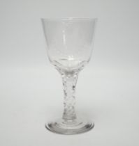 An etched George III-style wine glass 'To all true sportsmen', 18cm