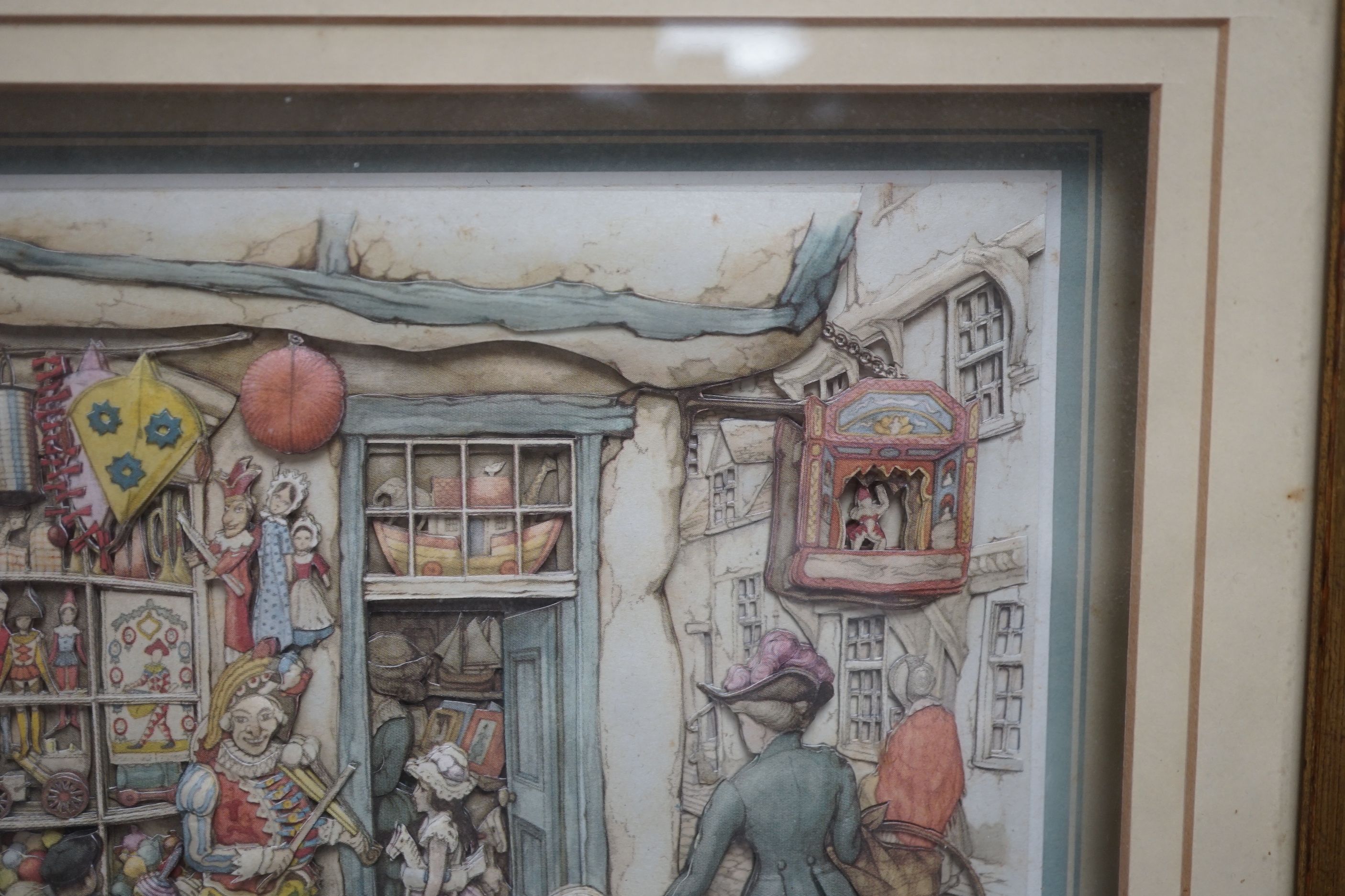 Anton Pieck (Dutch, 1895-1987), a framed three dimensional applied paper street scene, signed - Image 3 of 8