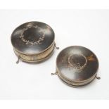 Two George V silver and tortoiseshell pique mounted circular trinket boxes by James Deakin & Sons,