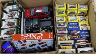 Two boxes of diecast vehicles including 48 boxed 00 gauge 1:76 scale vehicles by Classix, Corgi