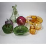 A group of art glass vases including Mdina, Brierley, etc., tallest 20cm high