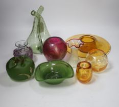 A group of art glass vases including Mdina, Brierley, etc., tallest 20cm high