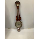 J.M. Ronketti of Holborn. A late George III inlaid mahogany banjo barometer and thermometer,