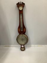 J.M. Ronketti of Holborn. A late George III inlaid mahogany banjo barometer and thermometer,