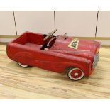A Sebel tinplate pedal car circa 1960, 90cm long (a.f.)