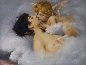 Willem Johannes Martens (Dutch, 1838-1895), oil on board, Venus and Cupid, signed, 26 x 19cm