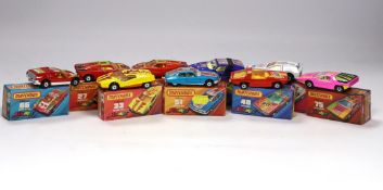 Nine boxed Matchbox Superfast 1-75 New series Streakers issue diecast vehicles, Including; 2x 27;