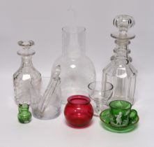 Two 19th century decanters and other various glassware including Mary Gregory style