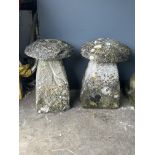 Two natural stone staddle stones, larger diameter 48cm, height 70cm