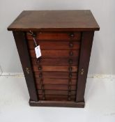A Victorian pine ten drawer collector's chest with twin locking bars, width 44cm, depth 29cm, height