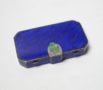 A 1920's French silver, enamel, jade and rose cut diamond chip set minaudiere, import marks for