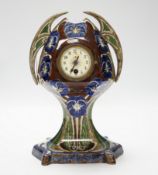 An Art Nouveau Dutch de Distel pottery mantel timepiece, 27cm