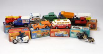 Thirteen boxed Matchbox Superfast 1-75 series diecast vehicles, Including: 3; Porsche, 7; VW Golf,