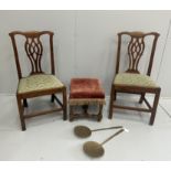 A pair of Chippendale style walnut dining chairs with drop in seats, an 18th century style walnut
