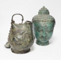 After the Antique, a Thai bronze Buddha head and a ewer, tallest 27cm