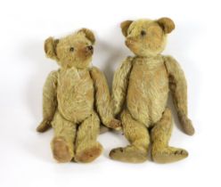 Two small bears, plush worn, approx. 37cm (2)