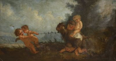 After Francois Boucher (French, 1703-1770) oil on canvas, Cherubs riding a goat, 113 x 61cm