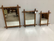 Three late 19th century French rectangular faux bamboo wall mirrors, largest width 70cm, height