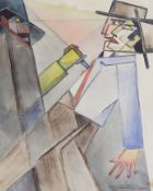 Cubist School, watercolour, 'Murder scene', indistinctly signed and dated 1930, 31 x 26cm
