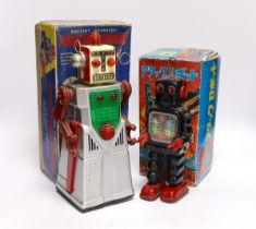Four 1960s Japanese battery and clockwork powered robots, including; a boxed Horikawa (SH Toys)