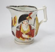 An early 19th century pearlware Lord Wellington / General Hill relief-moulded commemorative jug,