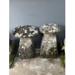 Two natural stone staddle stones, larger diameter 55cm, height 72cm