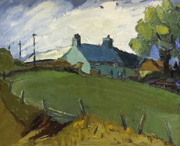 Circle of Kyffin Williams (Welsh, 1918-2006), impasto oil on board, Rural landscape with a