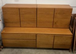 A mid century teak side cabinet width 168cm, depth 53cm, height 108cm, a similar glazed side cabinet