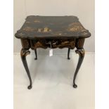 An early 20th century chinoiserie lacquer square table, width 65cm, height 71cm
