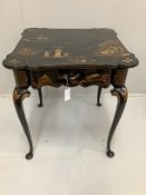 An early 20th century chinoiserie lacquer square table, width 65cm, height 71cm