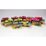 Eleven boxed Matchbox Superfast 1-75 series diecast vehicles, Including: 8; Wild Cat Dragster, 22;