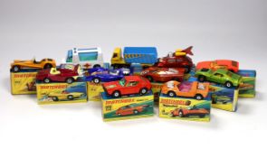 Eleven boxed Matchbox Superfast 1-75 series diecast vehicles, Including: 4; Gruesome Twosome, 7;