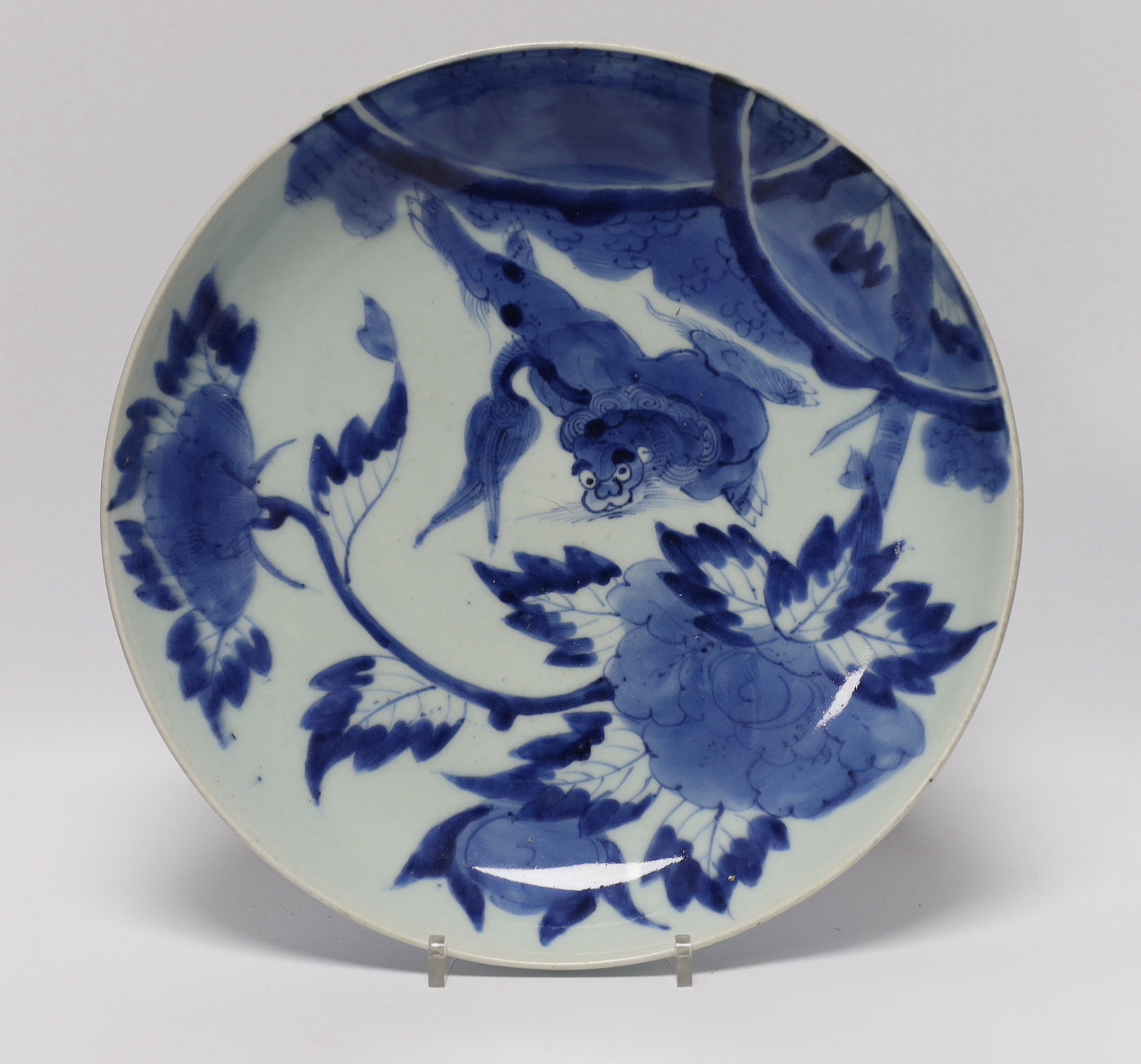 A Japanese blue and white dish, Edo Period and a signed blue and white koro with wood cover, largest - Image 5 of 6