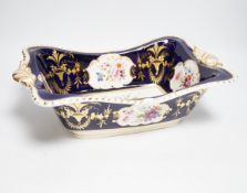 A Derby flower painted bread dish c.1810, 33cm wide