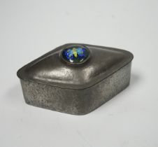 Liberty & Co pewter and enamelled diamond shaped box and cover, numbered 0907, 10 cm wide