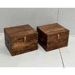 A pair of brass mounted Indian hardwood boxes, width 43cm, depth 38cm, height 31cm