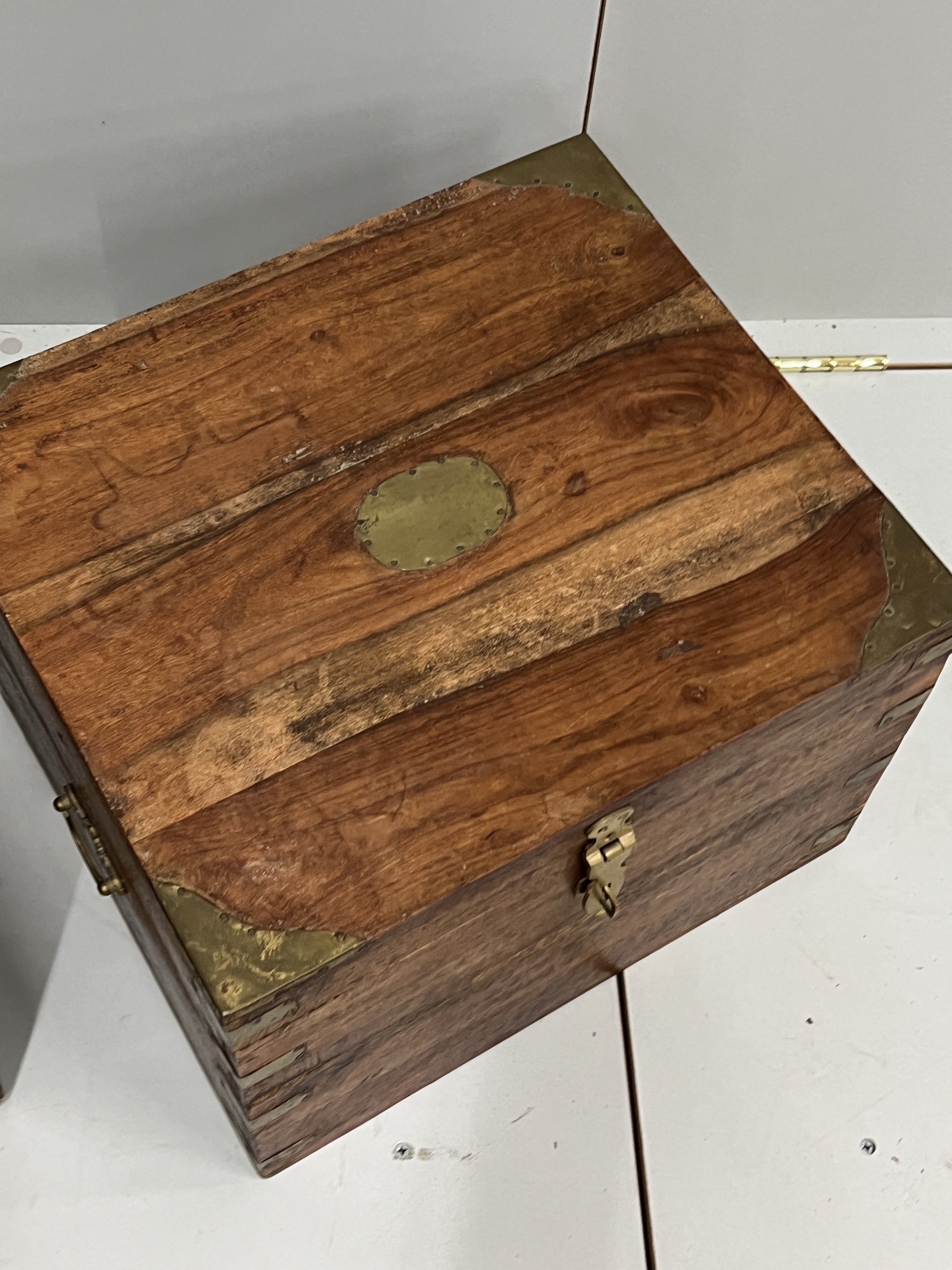 A pair of brass mounted Indian hardwood boxes, width 43cm, depth 38cm, height 31cm - Image 2 of 6