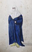 Early 19th century, watercolour on paper, Full length portrait of a veiled Turkish woman, 25 x 16cm,