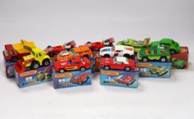 Eleven boxed Matchbox Superfast 1-75 New series diecast vehicles, Including: 1; Dodge Challenger, 2;