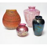 A Siddy Langley glass vase and three Royal Brierley vases, tallest 20cm high