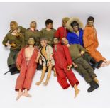 Nine 1960s/70s Action Man figures together with clothes and some accessories (a.f.)