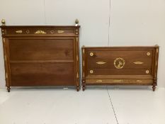 A French Empire style gilt metal mounted walnut head and footboard (no side rails), headboard