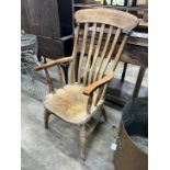 A Victorian elm and beech Windsor lathe back armchair, width 54cm, depth 47cm, height 110cm