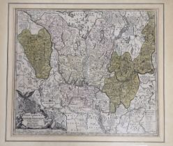 A framed map of Brandenburg, by Mattheus Seutter, c.1730, 57 x 50cm