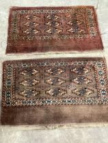 A pair of Antique Turkoman red ground bags, 118 x 76cm