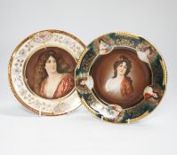 Two early 20th century Vienna style cabinet plates, printed and enamelled with portraits, 24cm