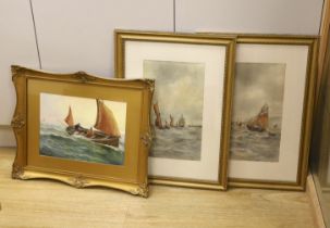 Walter Cannon (1887-1913), pair of watercolours, Shipping at sea, signed, 37 x 22cm together with