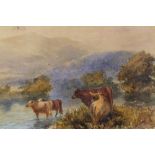 William Henry Harford (1840-1917), watercolour, Mountainous landscape with Highland cattle,